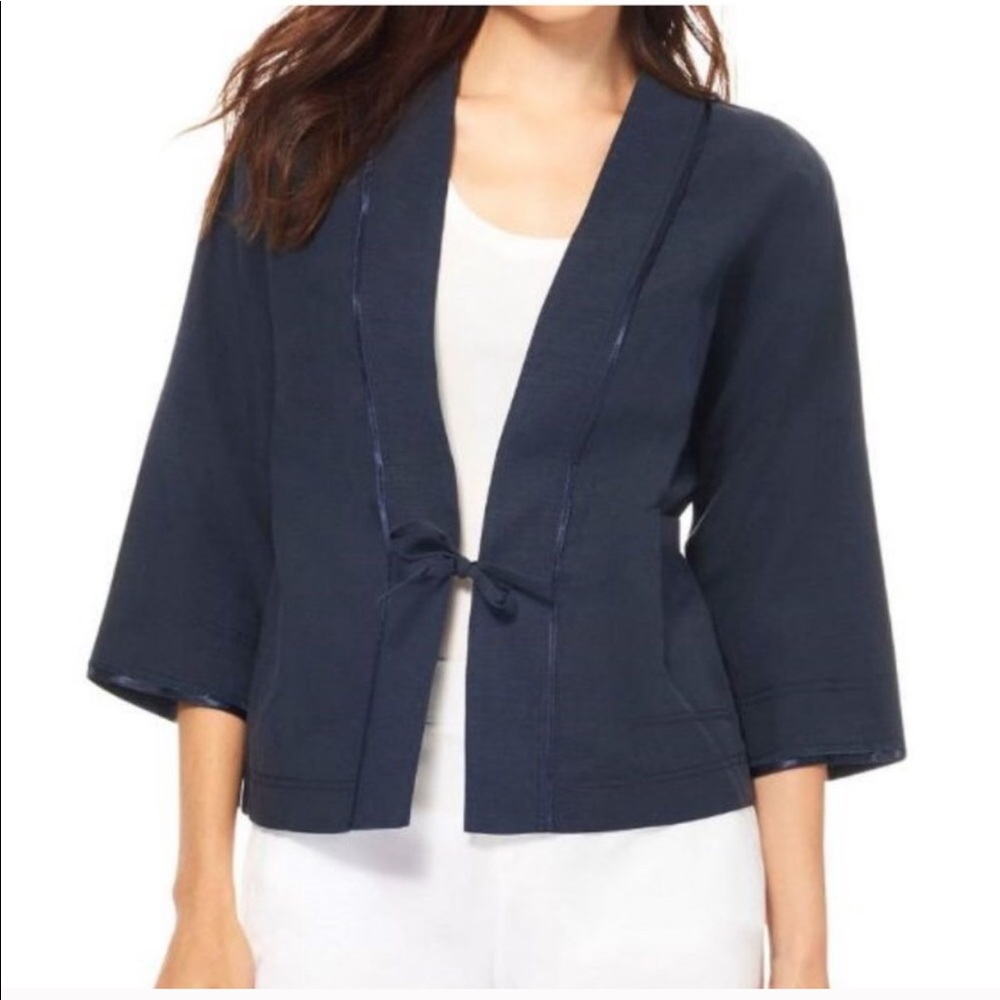 NWT Ecru Kimono Style Linen Jacket Navy - L